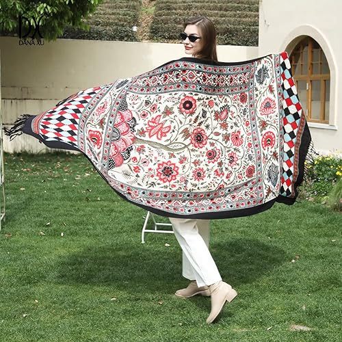 Miniatura 8 de DANA XU Lujosa bufanda de cachemira floral de gran tamaño, 100% de lana pura, extra grande, cálida, chal y envoltura para mujer