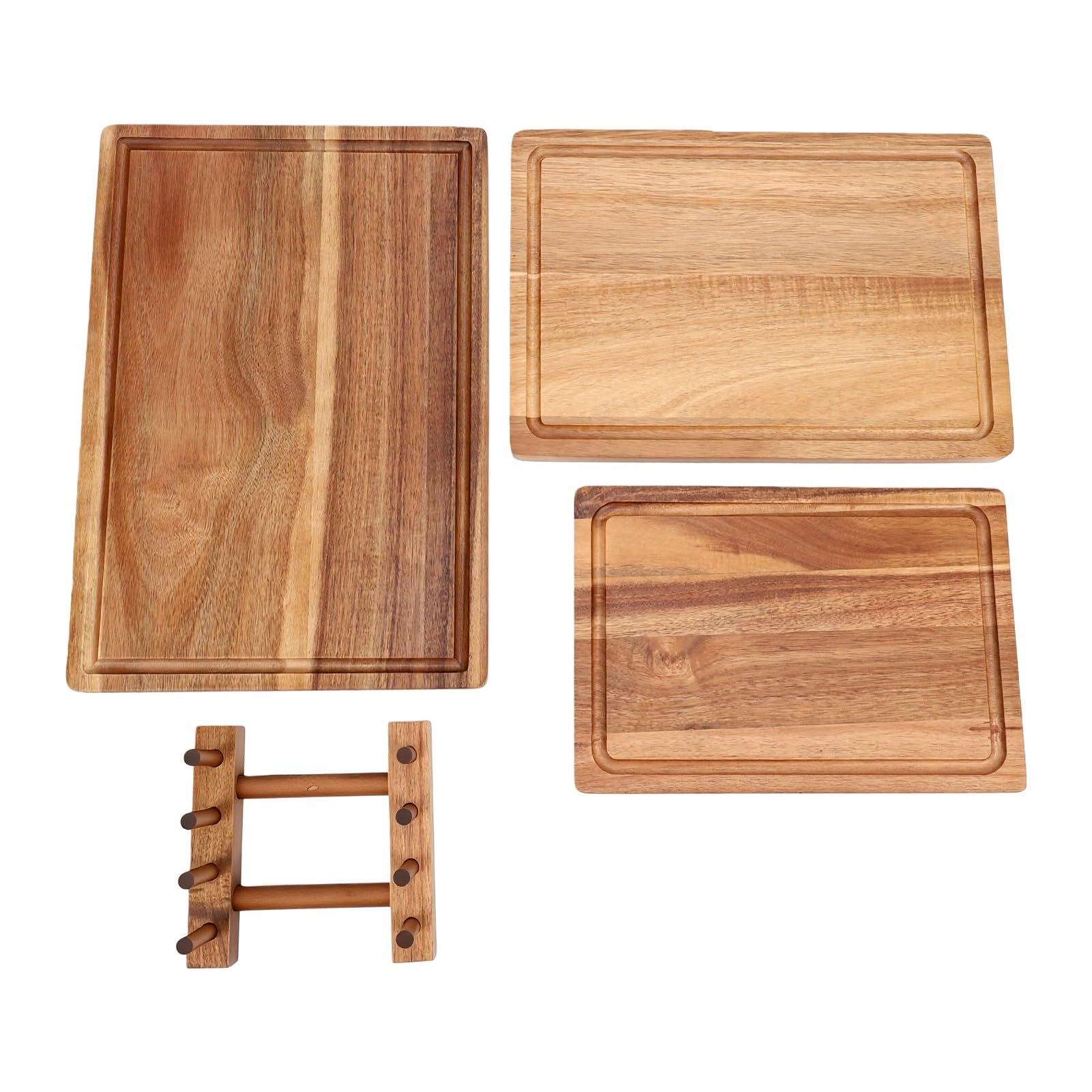 GOWENIC Juego de 3 Tablas de Cortar de Madera Maciza con Soporte de Madera, Tablas de Cortar Embutidos para Cocina, de Servir de de Primera Calidad con Patrones Llamativos, Regalo Ideal para