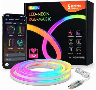 LED Neon Rope Light, App & Remote Control RGB Silicone Strip Light, IP65 Waterproof Ambient Lighting for Bedroom, Living Room, Gaming Setup, Kitchen, DIY Decor 5V USB Powered