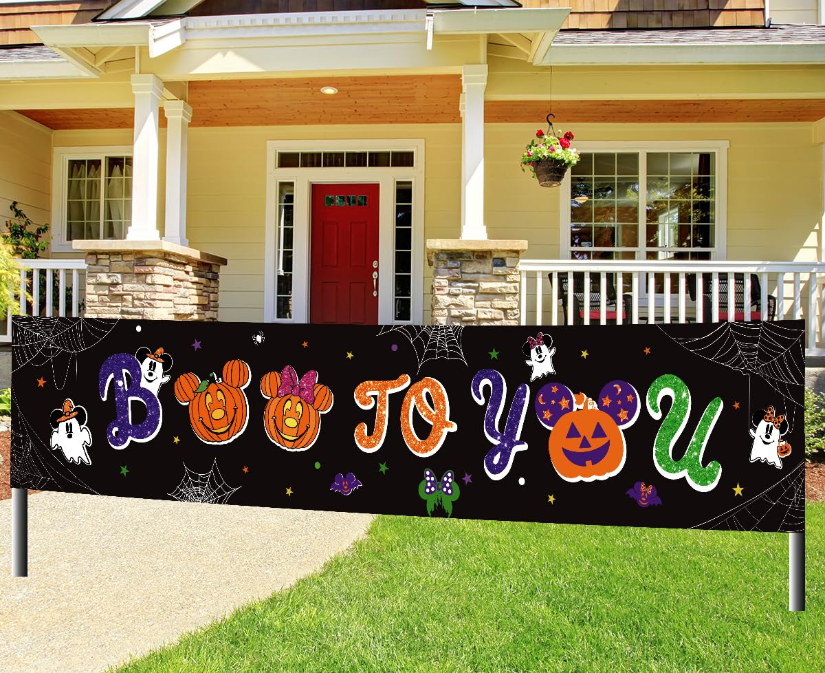 Boo To You Banner Decoration,Mouse Theme Halloween Party Supplies Ghost Mouse Pumpkin Yard Sign Banner for Halloween Party Decoration