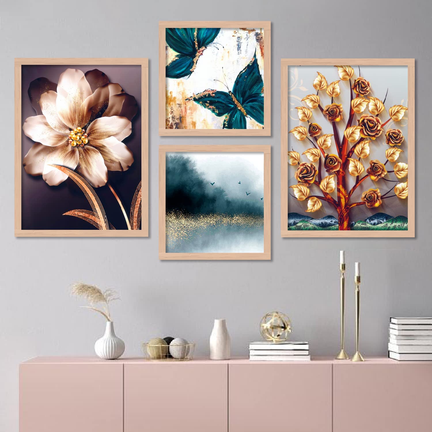 VASL™ Studio Modern Wall Art Framed Painting for Wall Decoration - Wall Paintings for Living Room, Bedroom/Nature Theme Painting for Home Decor (10 x 13 inch, Framed) Set of 4