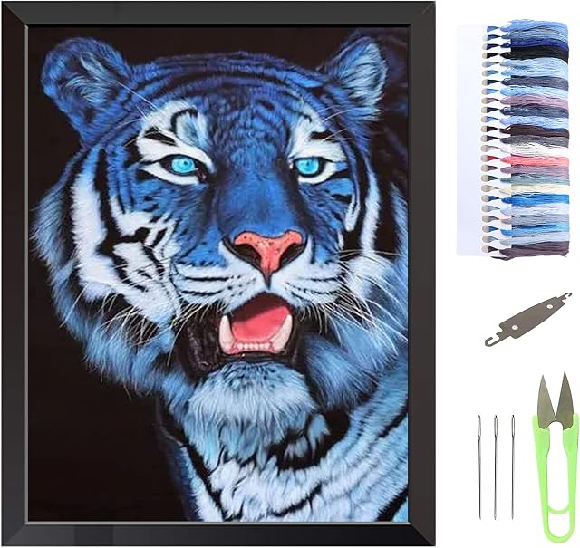 VEGCOO Cross Stitch Kits for Adults Beginners, Pre-Printed Stamped Embroidery Kits Tiger Pattern 11CT Needlework Kit DIY Artwork for Adults Kids Girls Home Wall Decoration Gift(30x40cm)
