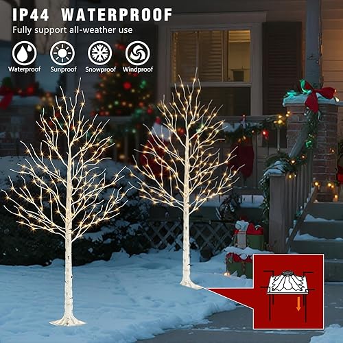 Miniatura 6 de EAMBRITE Árbol de Abedul Iluminado, Árboles de Navidad Blancos de 6 pies con Temporizador y Atenuador, Árbol Artificial Preiluminado con 128 Luces