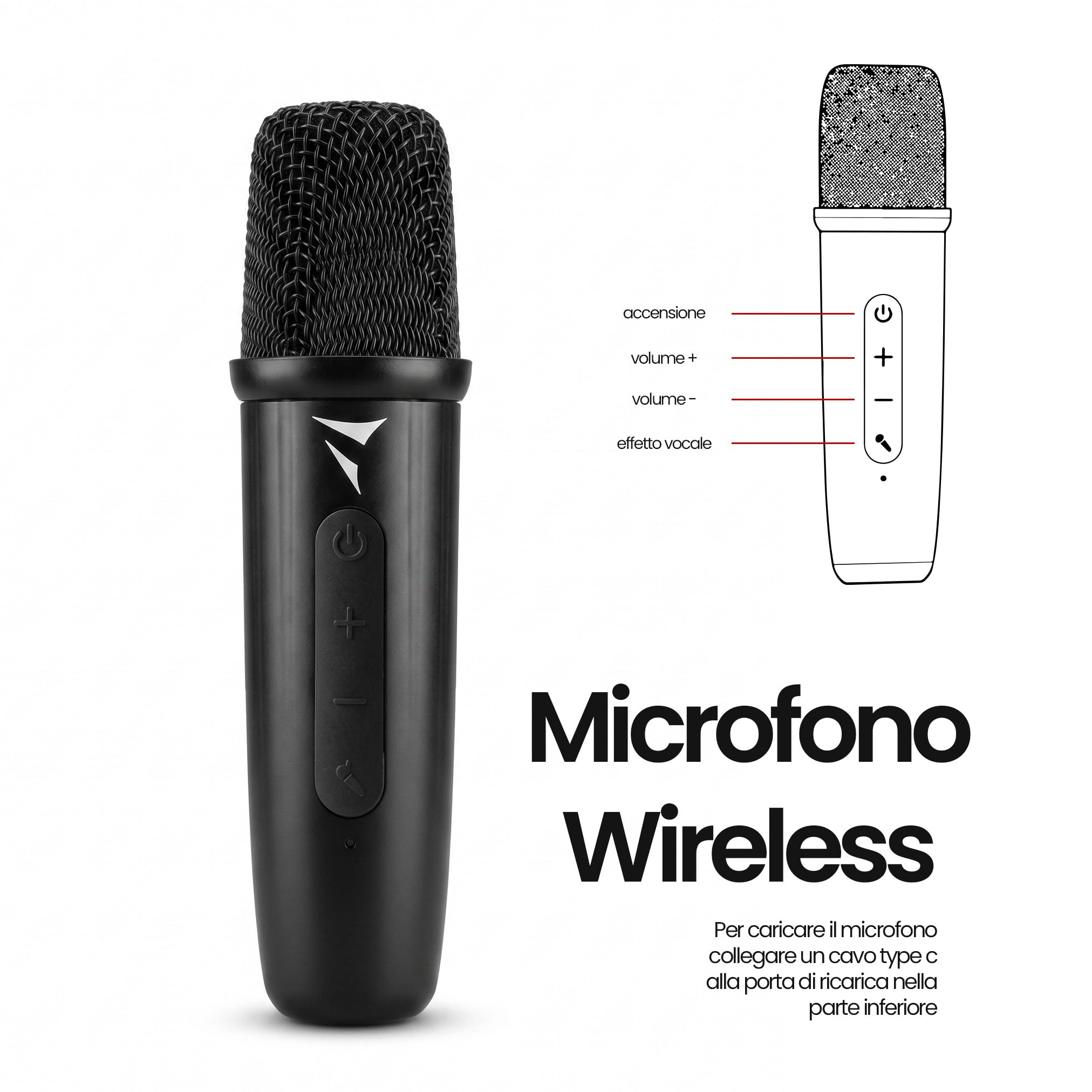 Techmade Speaker Bluetooth Karaoke con Microfono - 15W Portatile, Sistema 2 in 1 - Luci LED RGB - Connessione con BT 5.4, USB, Micro SD e AUX - Radio FM Integrata - Batteria 2400mAh