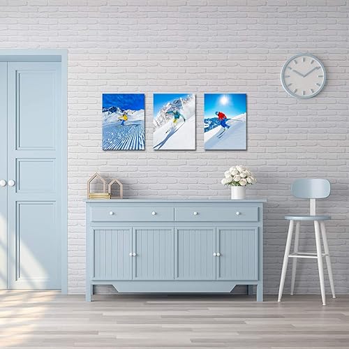 Miniatura 4 de Juego de 3 impresiones en lienzo de snowboard para esquí, deportes de invierno, arte de pared, paisaje, arte enmarcado para decoración del hogar,