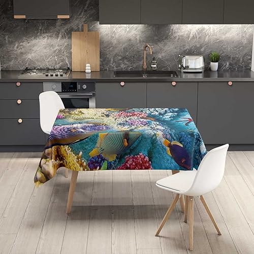 Miniatura 7 de Mantel decorativo de damasco para mesa, mantel rectangular azul y blanco, mantel de picnic para fiestas de Navidad, 52 x 70 pulgadas