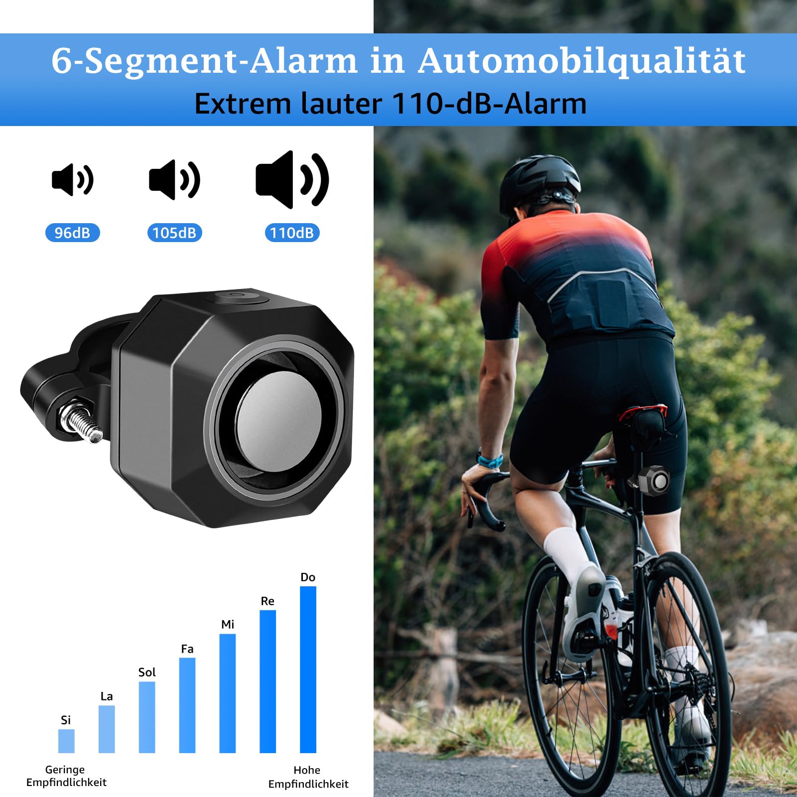 NineLeaf Fahrrad Alarmanlage Anti-Diebstahl mit Halterung, Elektrofahrrad Alarm 110dB Laut, Fahrrad Bewegungsmelder Alarm, Alarm für Motorrad Sccooter Wasserdicht USB Wiederaufladbar 4Stück