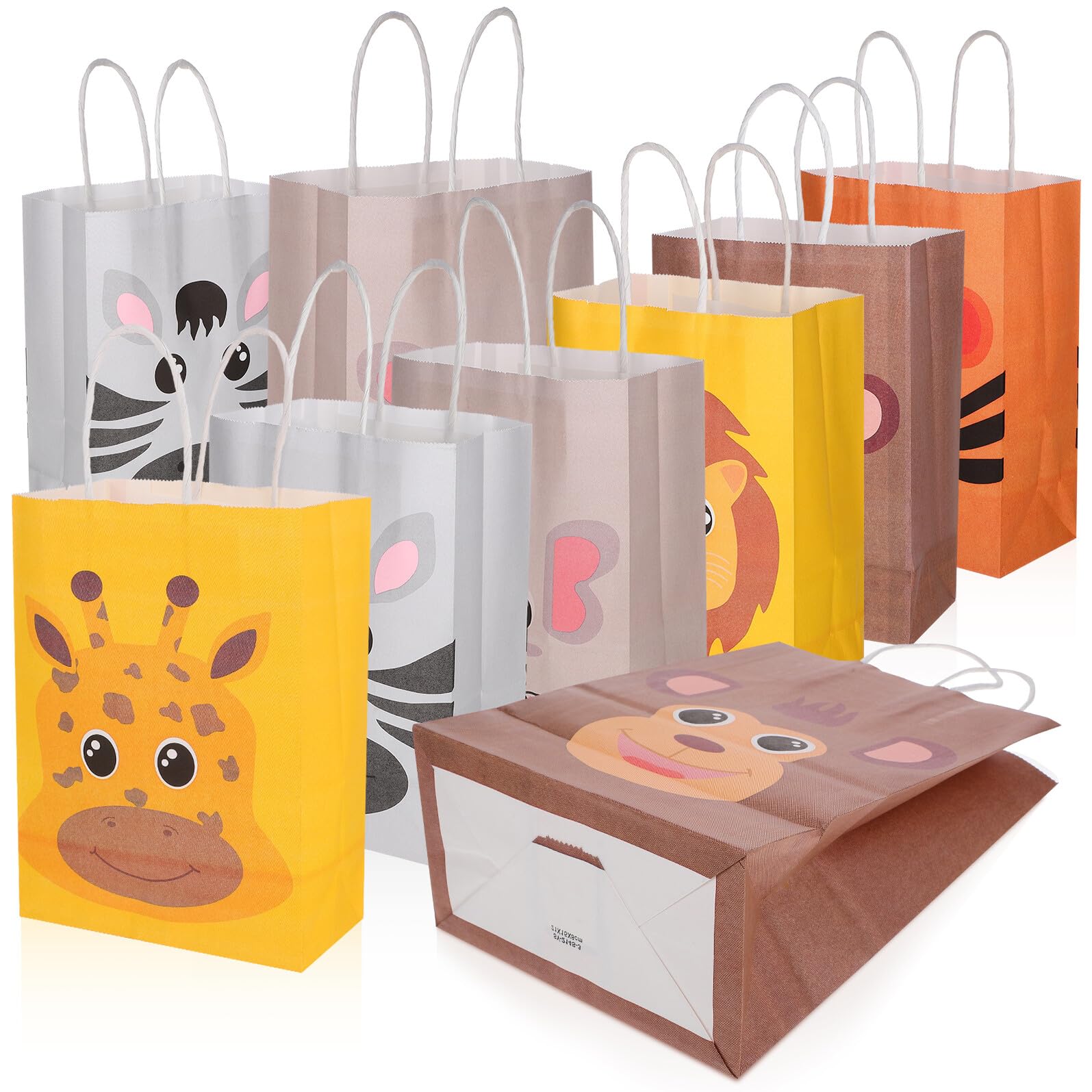 UPKOCH 24 pezzi Sacchetti Regalo Carta Kraft con Manici Animali per Feste Dimensioni per Compleanni Tema Giungla e Occasioni Speciali