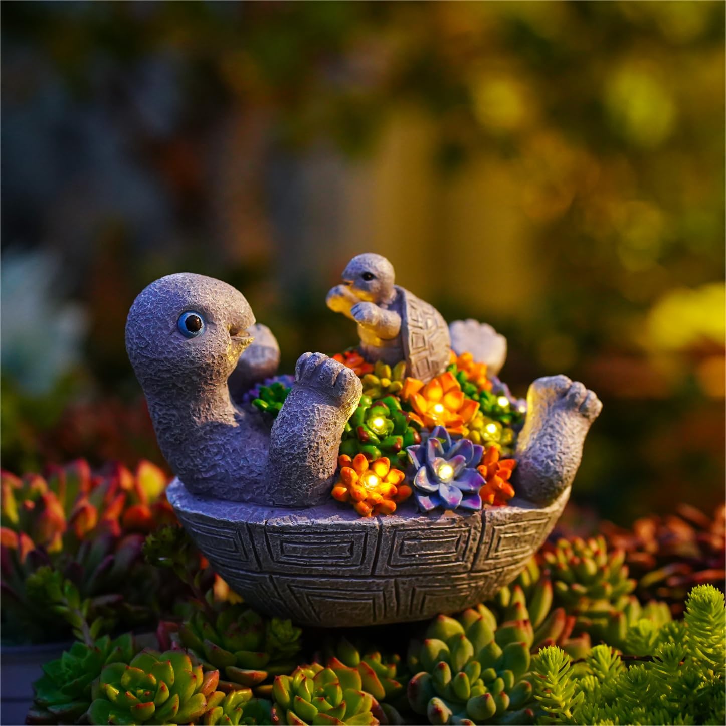 Solar Turtle Figurines Garden Decor, Cute Turtle Statue with Baby with 7 LED Solar Lights Garden Lawn Decorations for Patio & Yard, Gifts for Mom, Gery - Image 9