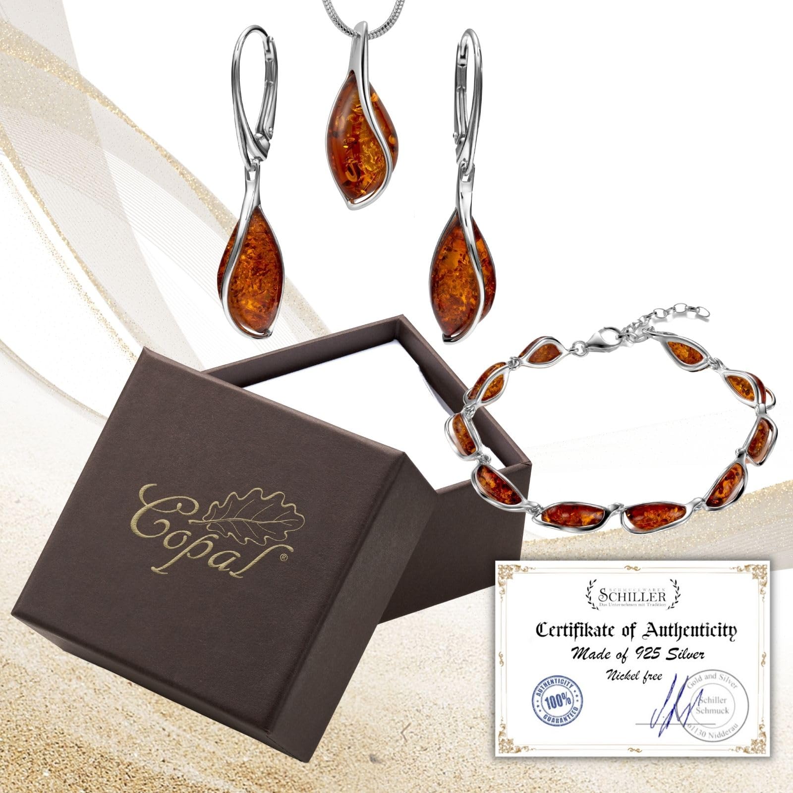 Copal Parure Di Gioielli Per Donna Con Ambra A Goccia In Argento 925