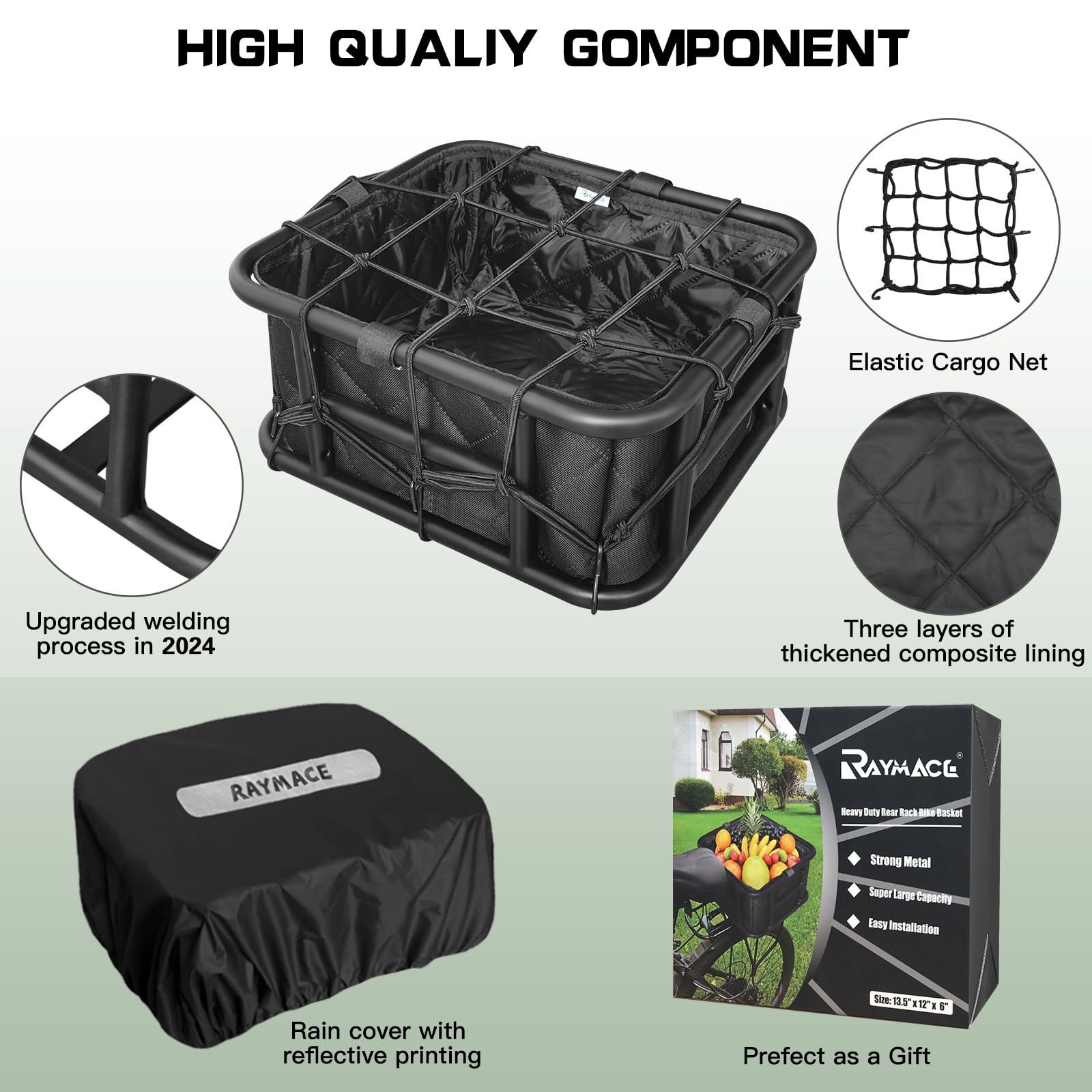 Panier Vélo Panier Arrière Vélo 45kg - Avec Filet Et Housse Imperméable Sacs Et Paniers De Vélo