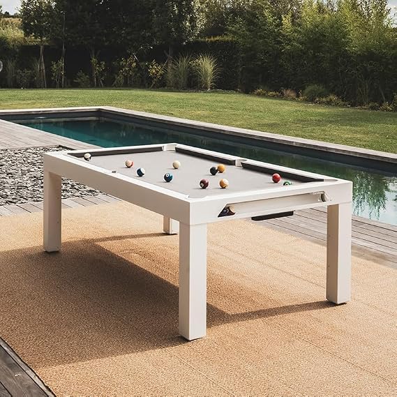 CORNILLEAU Classic Outdoor Billiard Table (White) - 7ft Convertible Pool Table to Dining Table - Weatherproof & Durable - Includes Accessories - Made in France