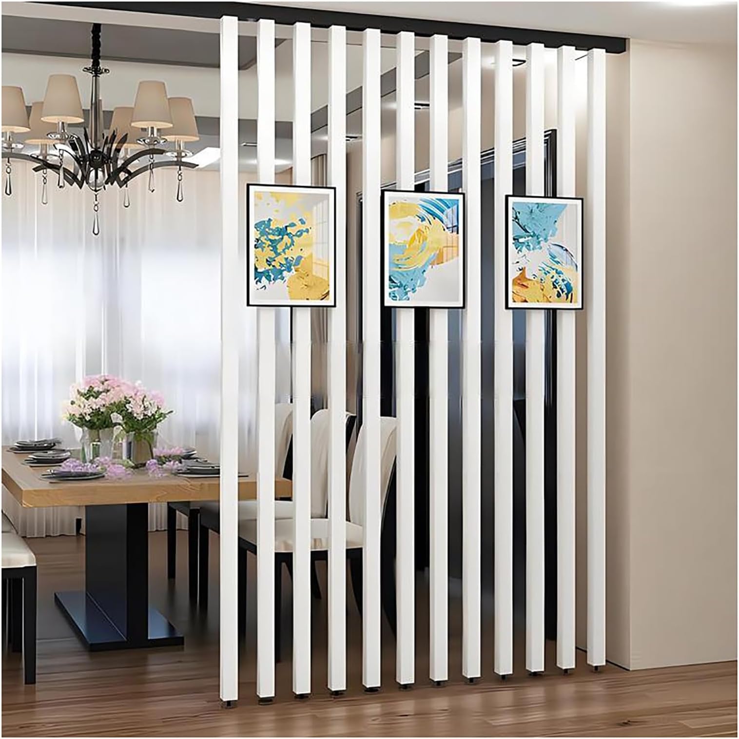 Modern Living Room Decorative Panel，Wall Partition Post Room Divider，Hallway Stairs Floor to Ceiling Slat Room Divider Post,Office Dividers Columns Privacy Screen(9root,230cm/90.5in/7.54ft)