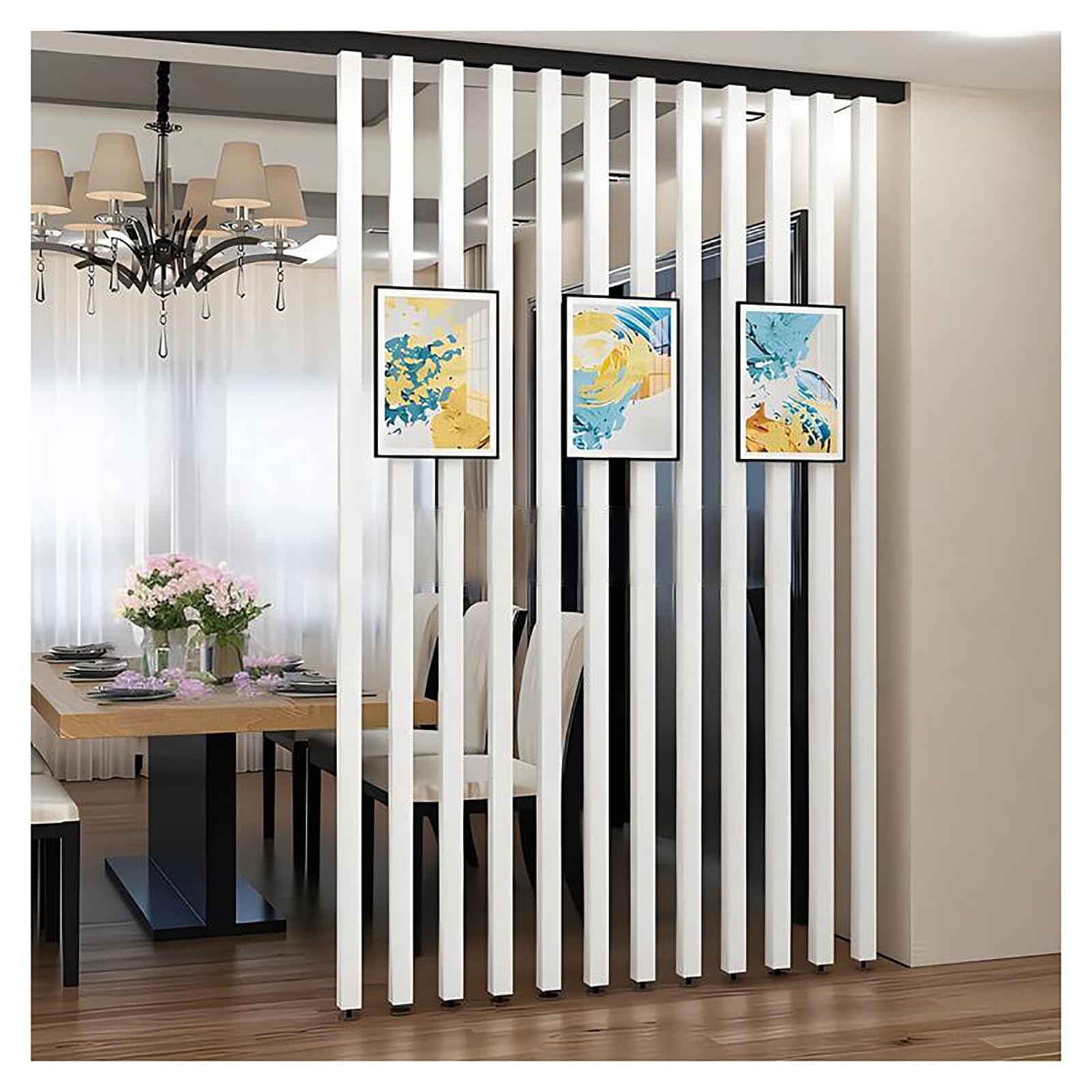 Partición de Pared,Separador de ambientes De Suelo a Techo Lamas, Pantalla de privacidad de Listones Independientes para Oficina, Restaurante y decoración del hogar(9root,105cm/41.3in/3.44ft)