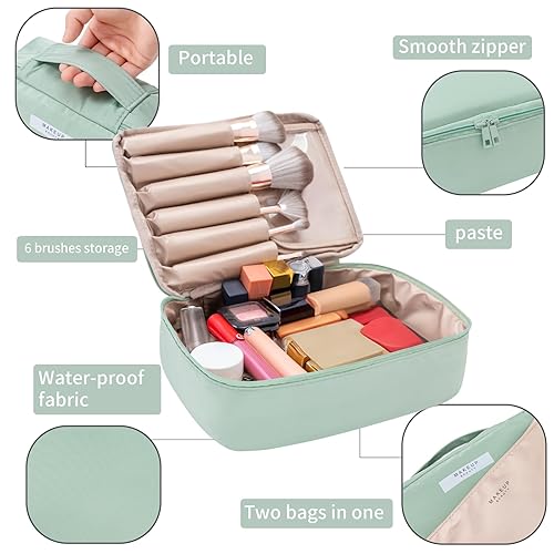 Miniatura 3 de Queboom Bolsa de maquillaje de viaje Bolsa de cosméticos Bolsa de maquillaje Bolsa de aseo para mujeres y niñas, verde-3 piezas, Moda
