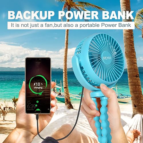 Miniatura 4 de PEYOU Ventilador portátil con pilas, ventilador de cochecito de bebé de 5200 mAh con clip de trípode flexible para bebé, recargable por USB y