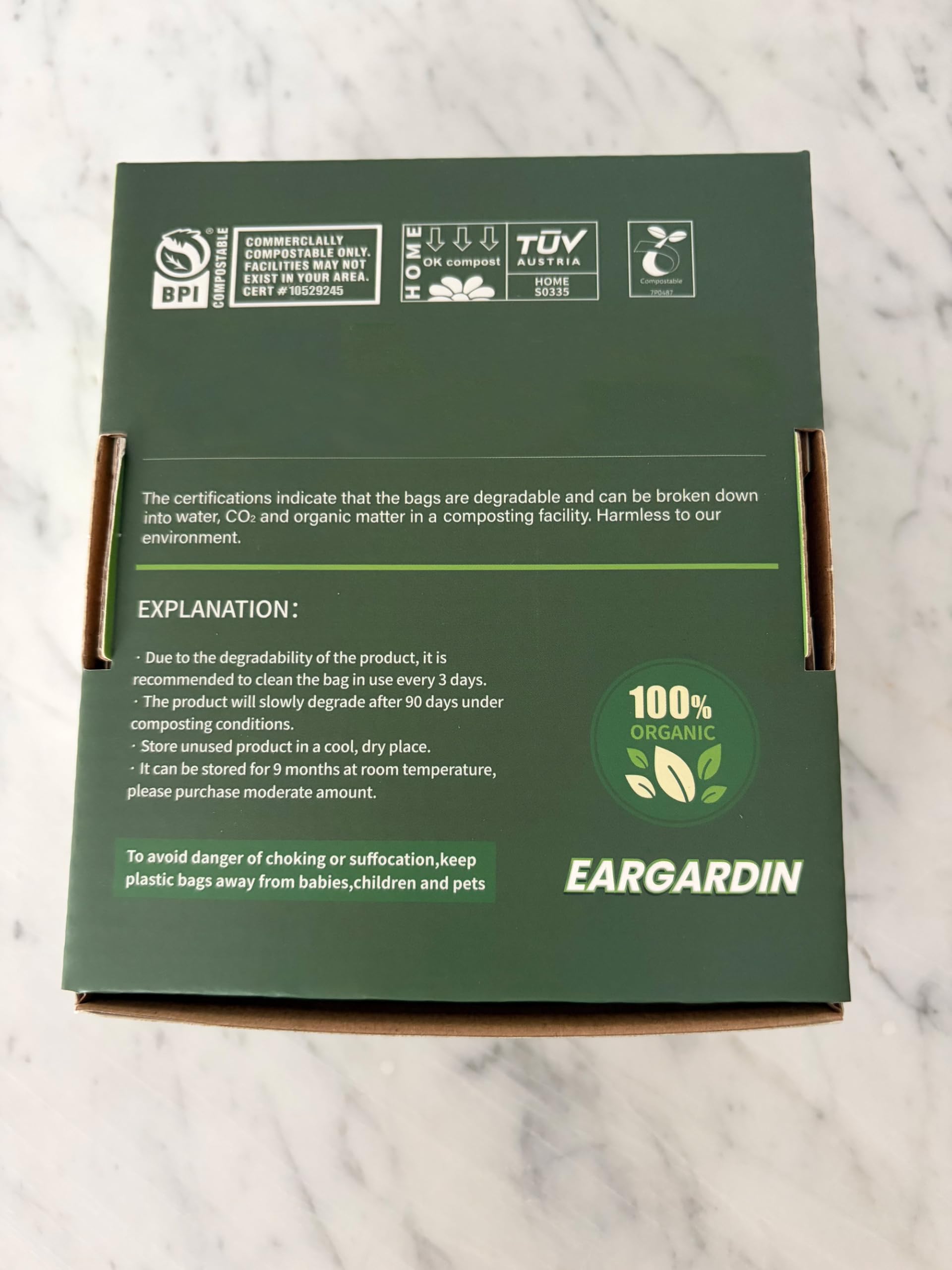 Bolsas de basura biodegradables con cordón, 4 galones, bolsas de basura 100% compostables, bolsas de basura para cocina, baño, oficina, jardín, certificación BPI ASTM D6400 y Europa OK Compost Home