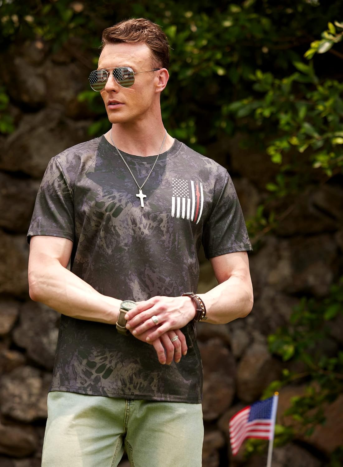 Men's US Flag Tshirt 4th of July Red White Blue Tee Shirt Trendy Stripes and Stars Tshirt Camo Flag Shirt S - Image 4