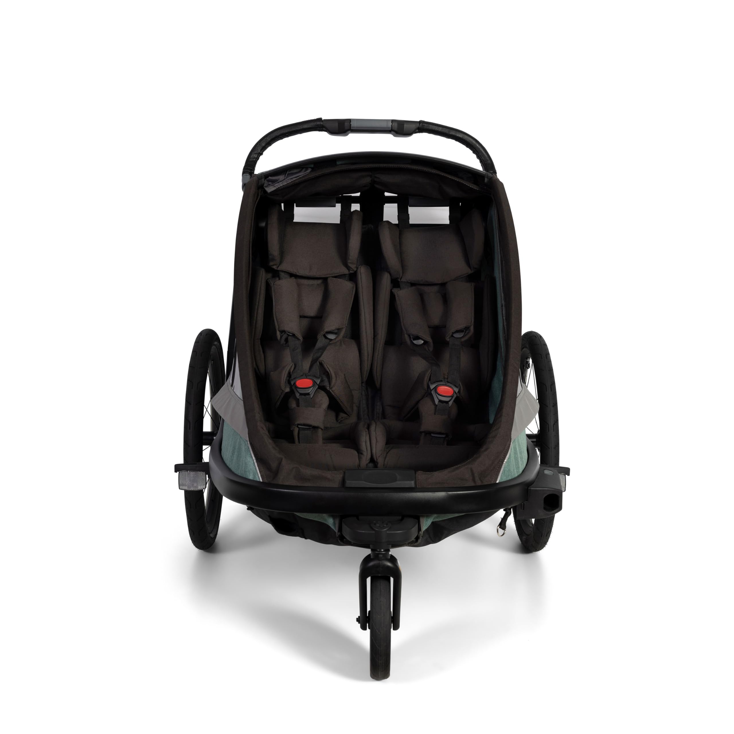 Hamax - Remorque Cocoon 2 Places - Sièges Inclinables - Grandes Fenêtres - Fixation Vélo ou Poussette - Cadre Aluminium Léger - Guidon Cuir Vegan - Suspension Ajustable