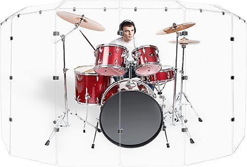 Vista 12 de PENNZONI Escudo de tambor de 5 pies con bisagras cromadas, viene con 3 paneles de tambor y bisagras cromadas, paneles de acrílico transparente