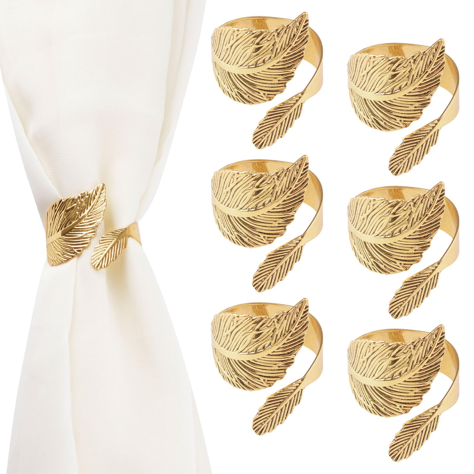UFURMATE 6pcs Curtain Tie Backs, Simple Elegant Large and Small Leaf Curtain Tieback DIY Decorative Holdbacks for Lightweight Gauze Curtains(Gold)