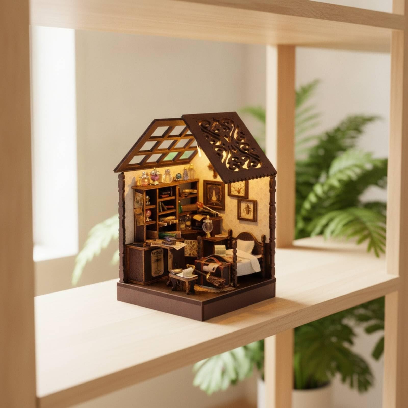 Folpus Sujetalibros Artesanal de Madera para Estantería Inserto de Librería en Forma de Kit de Manualidades Finos y Muebles Adecuado para Escritorio, Estudio Silencioso