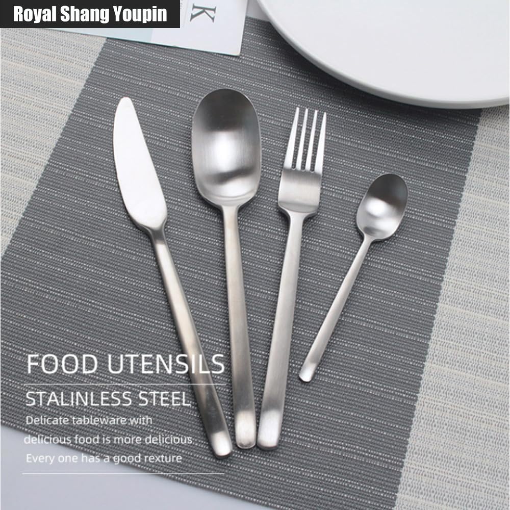 Maniglia Satinata Opaca Cucina Acciaio Inossidabile Posate Stoviglie Posate Coltelli Forchette Cucchiai Set Coltello Da Bistecca Cucchiaio Da Dessert (Oro,16 pezzi)