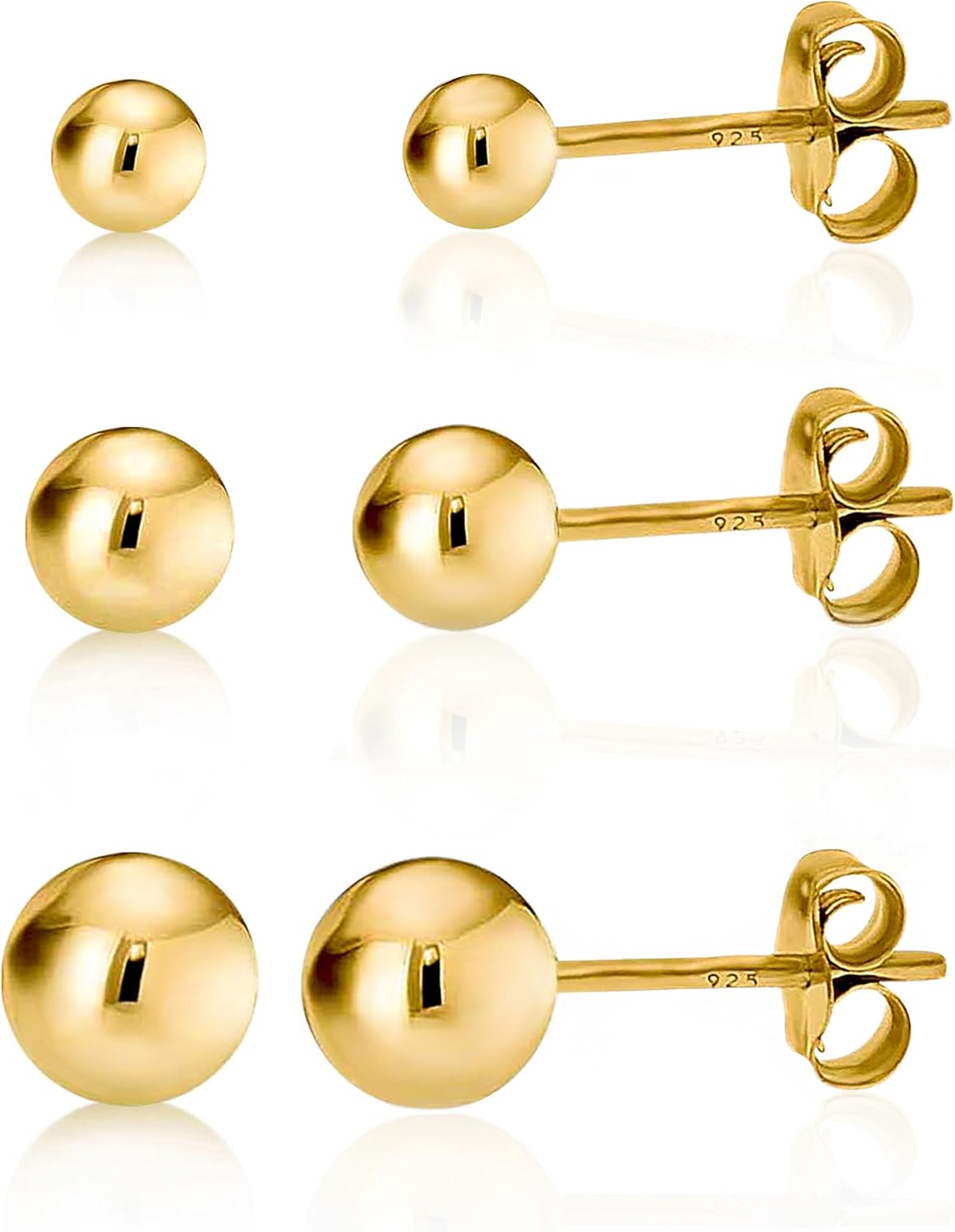 KEZEF Sterling Silver Ball Stud Earrings Hypoallergenic Earrings for Women | Available in Sterling Silver, Rose Gold, or 14K Gold Plated Silver (2mm-10mm)