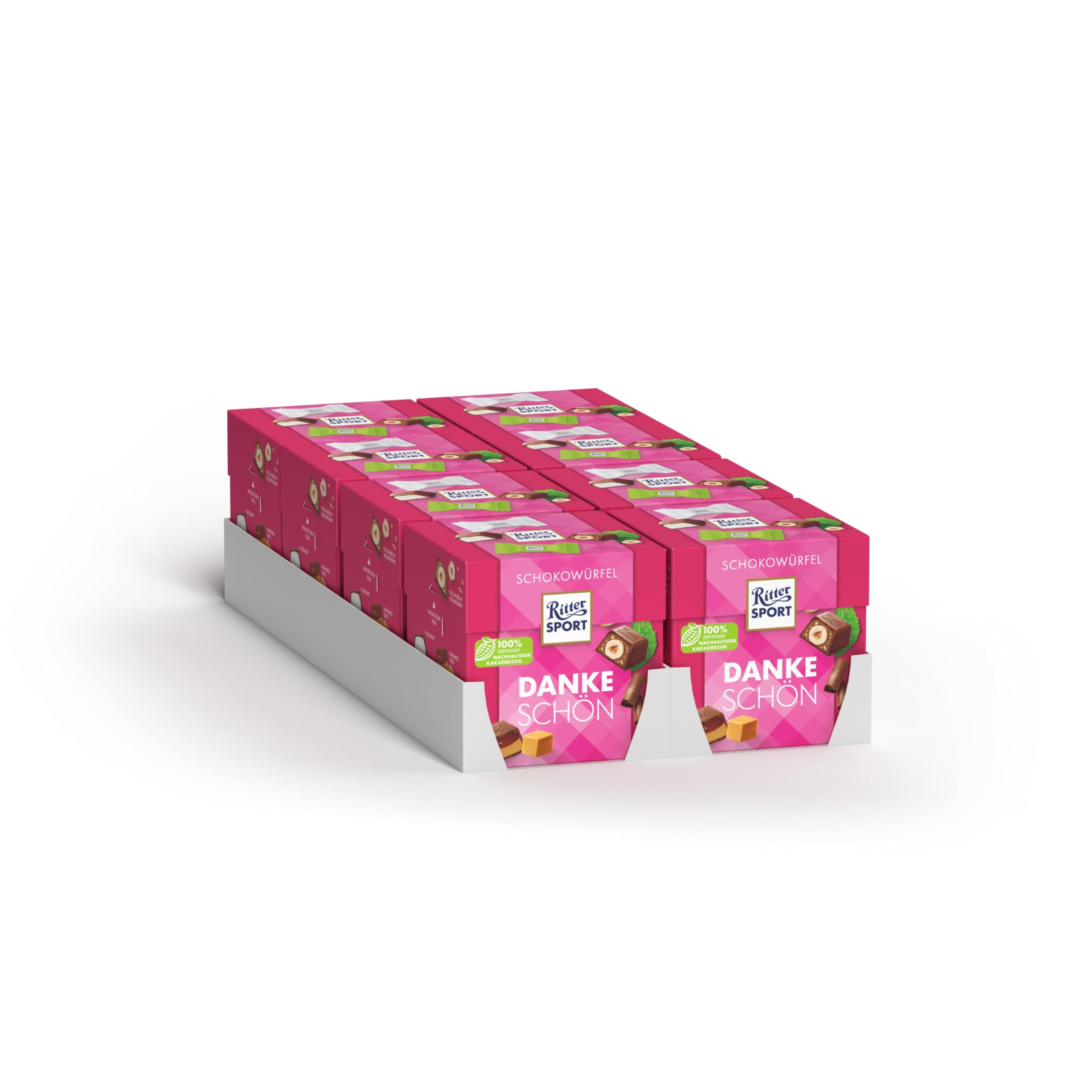 Ritter Sport Schokowürfel Dankeschön, Joghurt, Voll-Nuss in Nugatcreme, Danke Schön, Mousse au Chocolat, Schoko Crisp und Karamell Duo, geeignet für Muttertag und Vatertag, 8 Boxen mit je 176 g