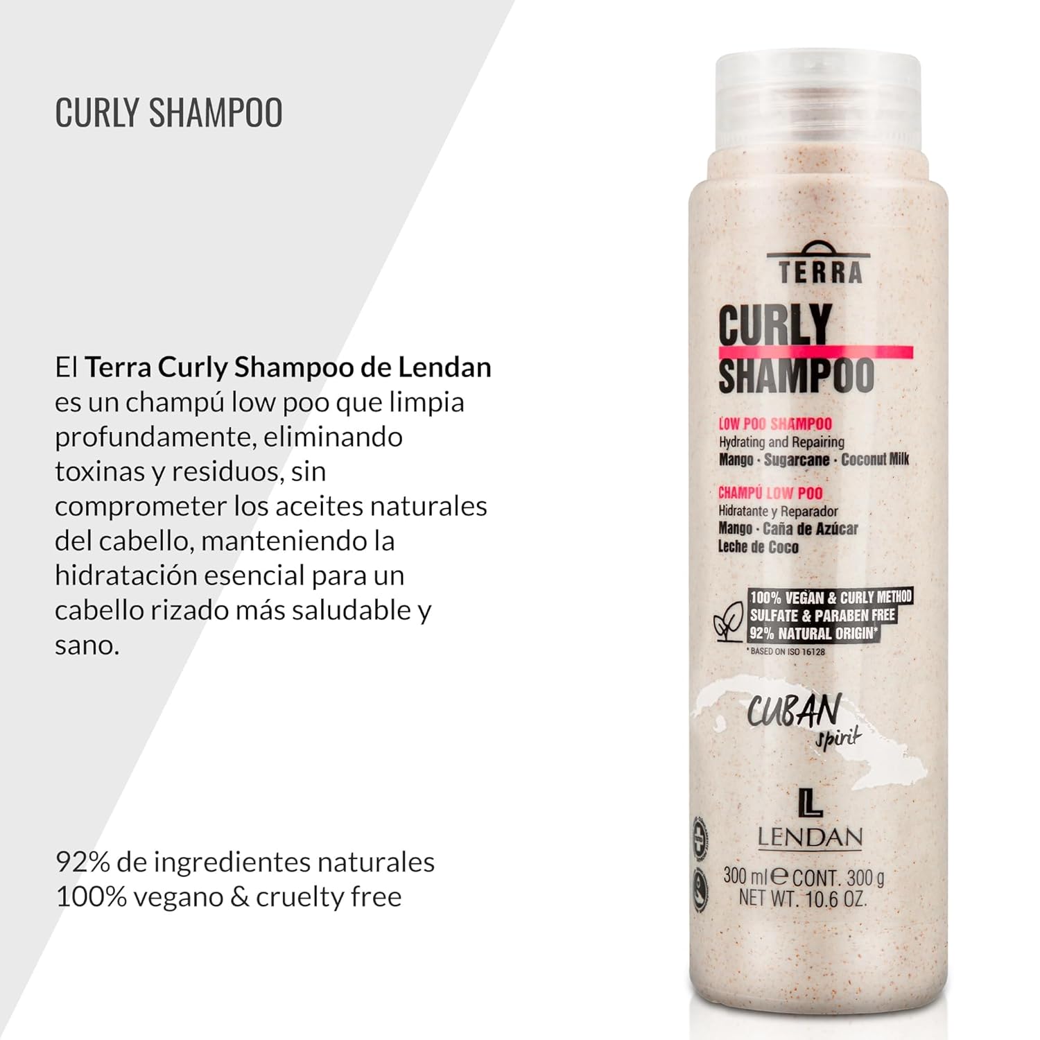 Lendan Curly Cuban Spirit 4-PIECE KIT by Terra with Low Poo Shampoo 10.6 oz + Co-Wash Treatment 10.4 oz + Curl Defining Gel 9.7 oz + Curl Activator Cream 9.0 oz