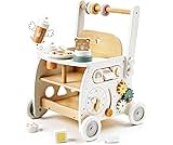 labebe Wooden Baby Walker, Baby Push Walker Doll Stroller, Push Activity Walker for Kids 18M+, Adjustable Speed Learning Walking with Wheels, Birthday Gift for Girls Boys Ages 1-3