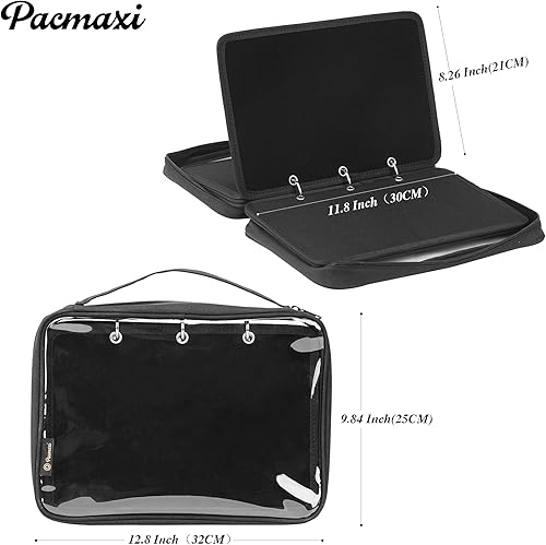 Miniatura 3 de Organizador de parches de página con cierre de cremallera transparente con carpetas de anillos de metal extraíbles, contiene 6 páginas abatibles