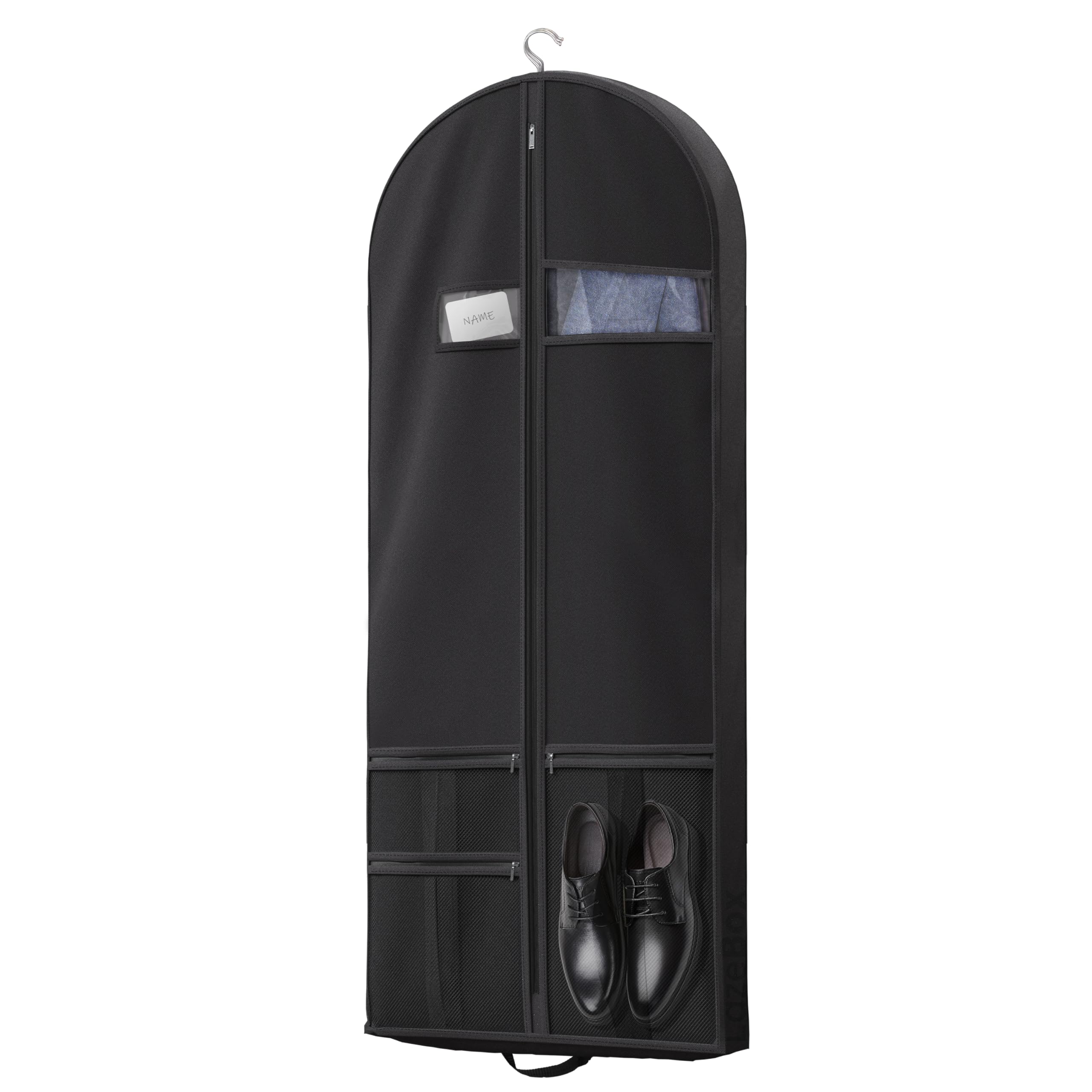 Lazebox 54" Travel Garment Bag with Accessories Zipper Pocket, Heavy Duty Suit Bag for Suits, Tuxedos, Dresses, Coats, Black, 1 pack