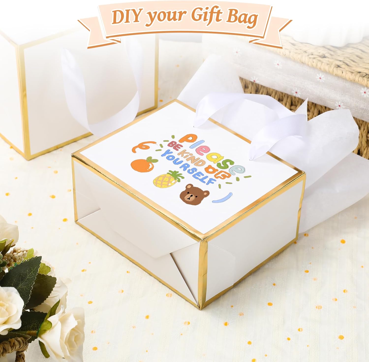 EQOREIIN 30 Pcs Small Metallic Foil Gift Bags with Handles, White Gold Thank You Favor Bag with Tissue Paper for Back to School Baby Shower Wedding Mother's Day Christmas Party (6.4x3.1x5.1 Inch) - Image 5