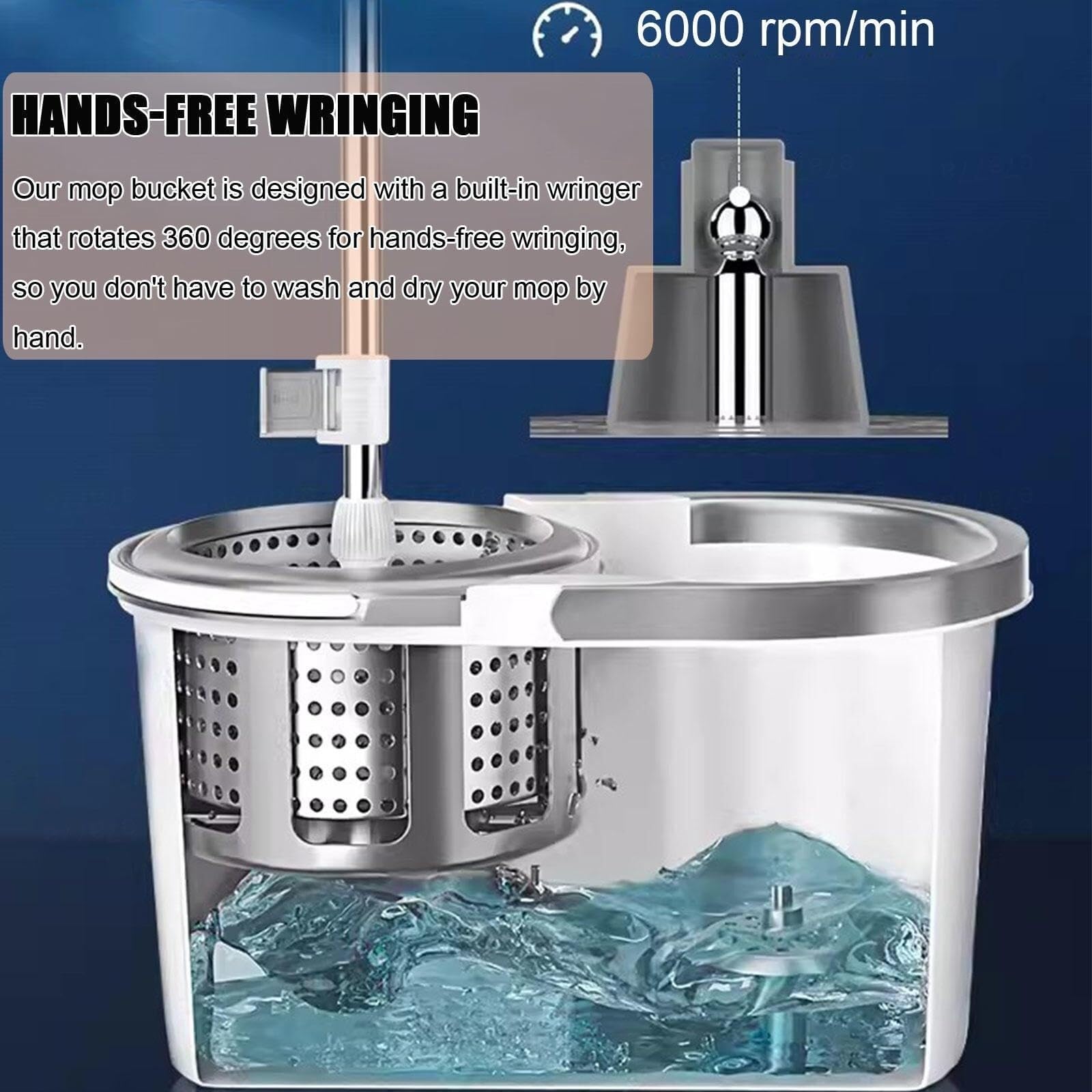 Fregona Juego De Trapeador Giratorio Y Balde con Escurridor para Limpieza Pisos para Piso Uso Húmedo O Seco Limpieza Suelo(White)