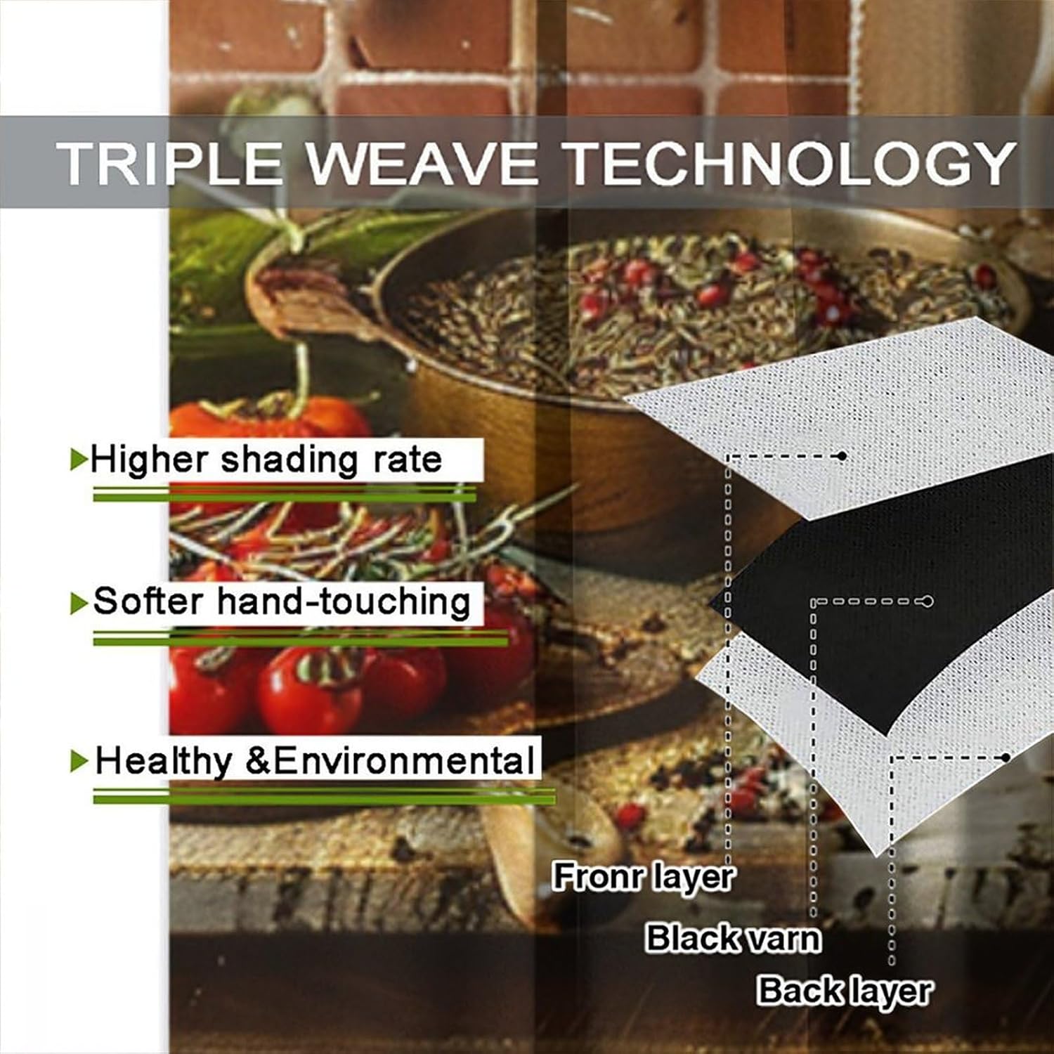 Kitchen Seasoning Theme Blackout Curtain, Vintage Farmhouse Kitchen Seasoning Decorative Curtain, Kitchen Living Room Decoration Food Theme Curtain 2 Pieces 42x45in