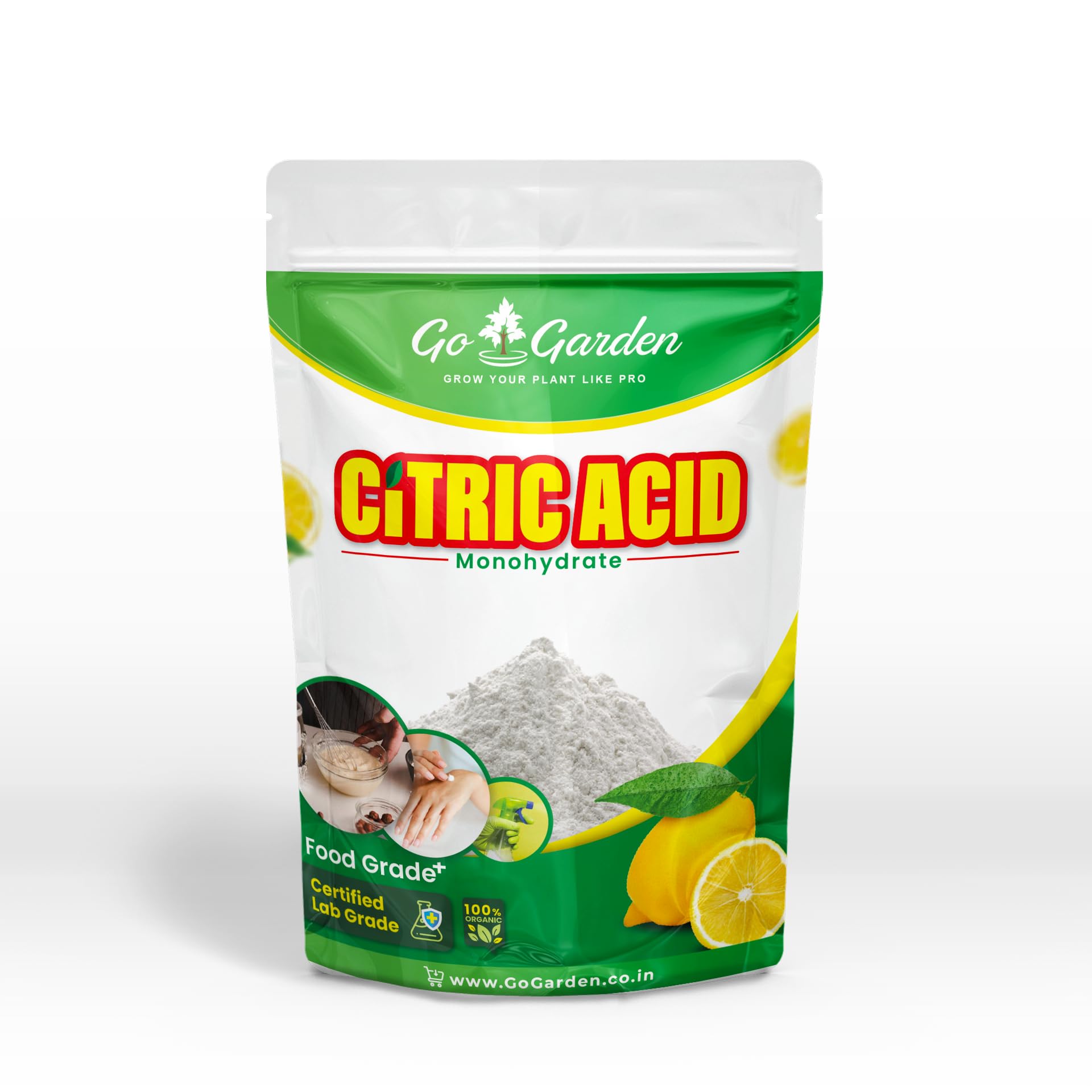 Go Garden 100% Pure Citric Acid Powder for Cleaning - Food Grade Nimbu Sat | Natural Preservative & Flavoring Agent | Multi-Use Home & Kitchen Essential | DIY Ingredient 400 G