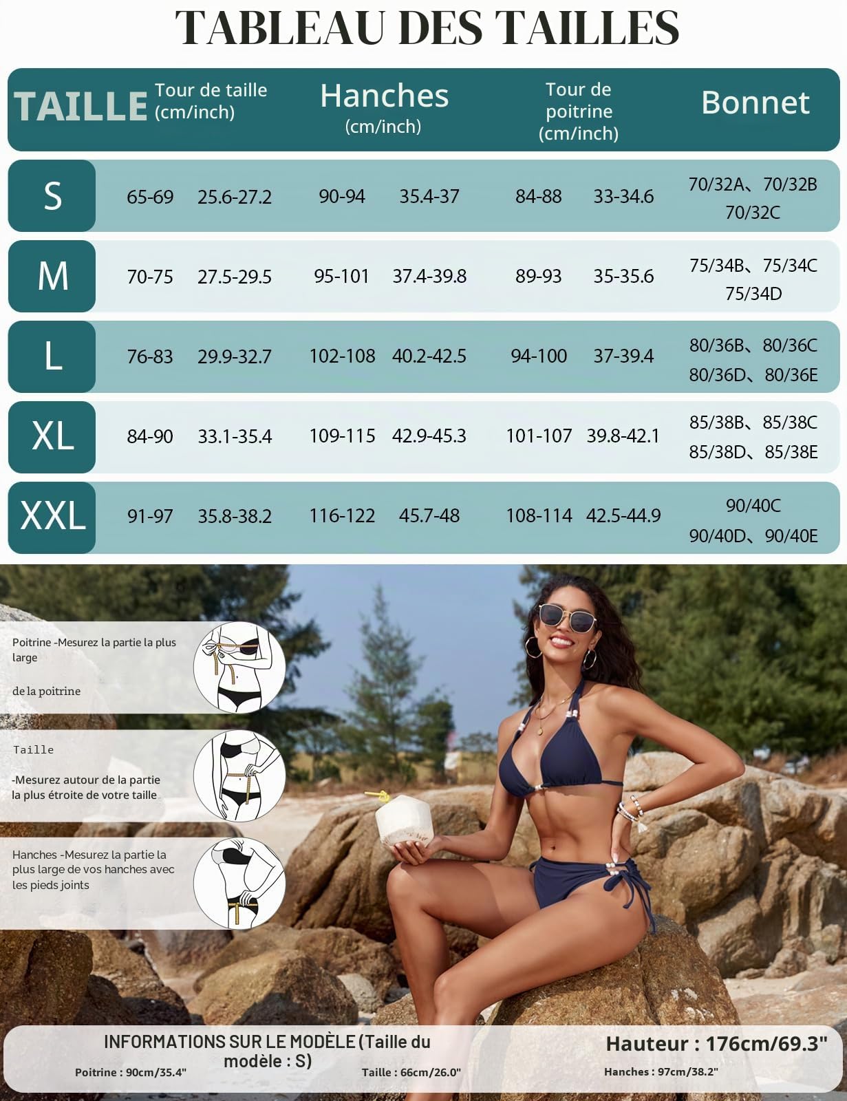 Maillot de Bain Femme 2 Pieces Triangle Bikinis Sexy Bikini Set Push Up Maillots Deux Pièces Réglables Ensemble de Bikini Rembourré Swimwear