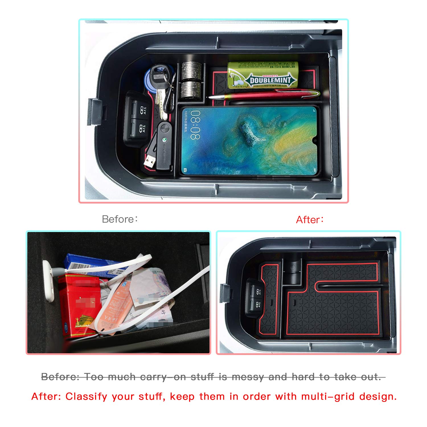 YEE PIN Organizzatore Per Console Centrale Compatibile Con Toyota RAV4 2019-2022 – Vano Portaoggetti Con Tappetino Antiscivolo