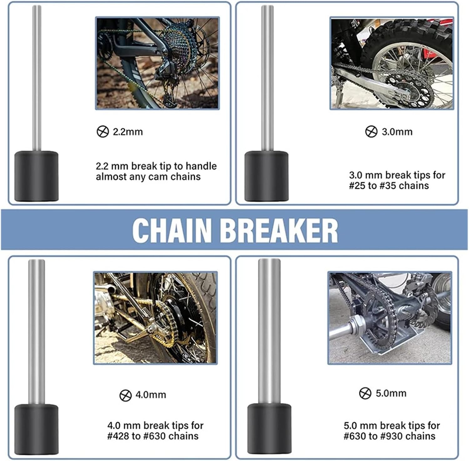 Heavy Duty Motorcycle Bike Chain Breaker 4 pins Chain Cutter Splitter Riveter Riveting Tool Set Compatible with 525 530 630 415 420 428 520