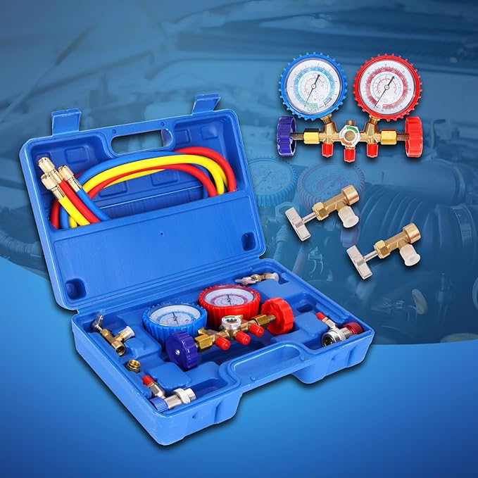Set de Manómetros AC para R134a R404A R12 R22, 3 vías con Mangueras miniatura 2