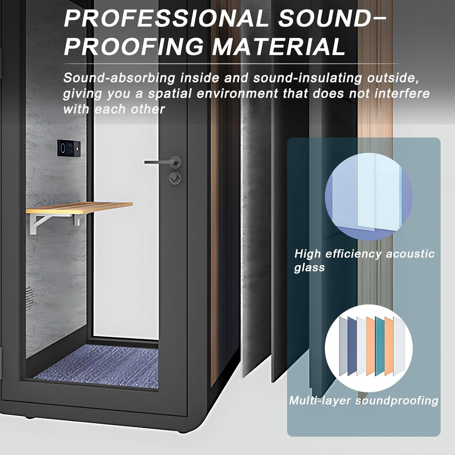 Office Sound Booth with Audio Privacy - Portable Soundproof Booth Includes Black Wood Grain Exterior Design,Movable Room with Light,Fans, Socket for Study,Singing Room (39.37IN)