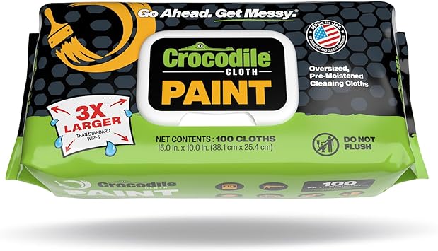 Crocodile Cloth Paint Cleaning Wipes 100 Count 15" x 10" Heavy-Duty Cleaning Cloths for Paint Prep & Cleanup, Removes Paint, Adhesive, Caulk Ideal for Painters, Contractors, Artists & DIY Work
