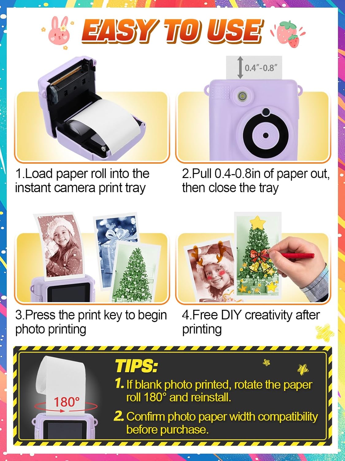 9 Rolls 3-color Kids Camera Paper Roll Refill - Color-Developing Red Green Blue, Thermal Instant Camera Photo Printer for 4 5 6 7 8 9 10 Year Old Girls Boys Birthday Gifts - Image 7