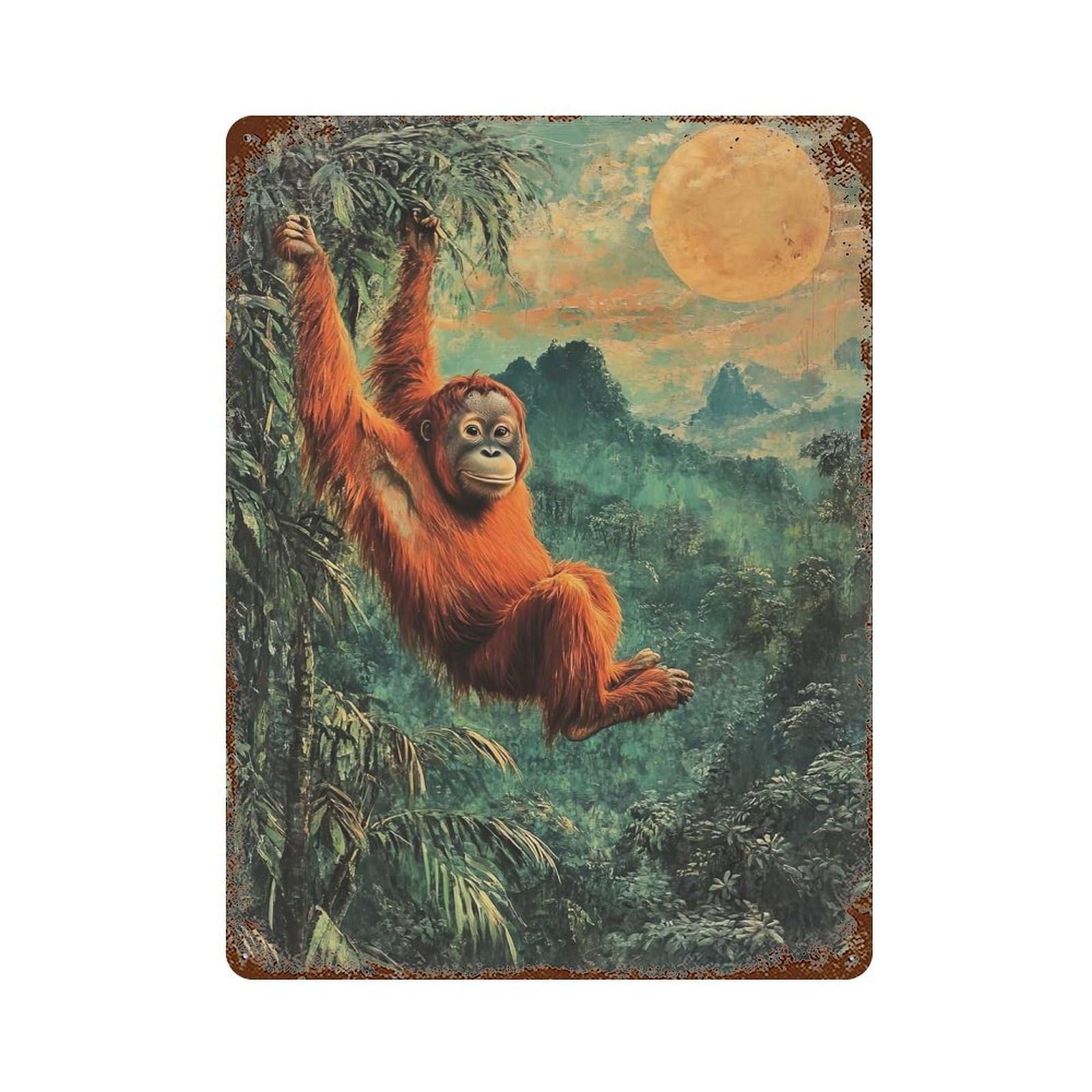 Orangutan in Jungle Vintage Rust Metal Sign 15.7"x11.8", Farmhouse Wall Decor for Garage, Pub Or Kitchen