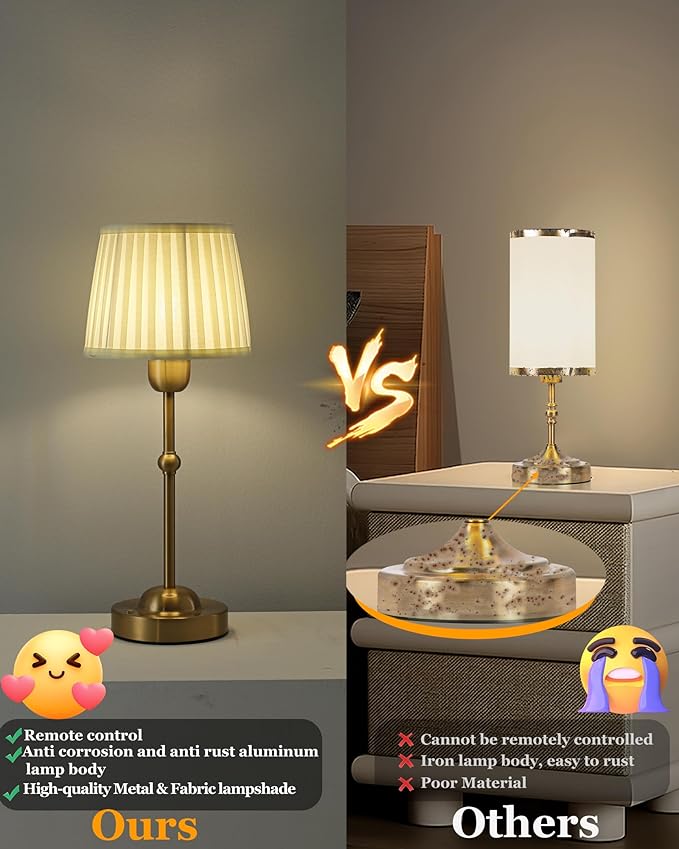 AILELANG Cordless Table Lamp Rechargeable, 3 Color Portable Touch Adjustable Brightness & Darkness LED Desk Lamp with Fabric Shade, Small Lamp for Nightstand, Bedroom, Dining, Bedside, Bar photo 3