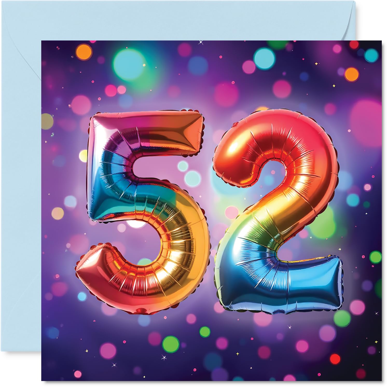 52nd Birthday Cards for Women and Men, Rainbow Foil Balloon