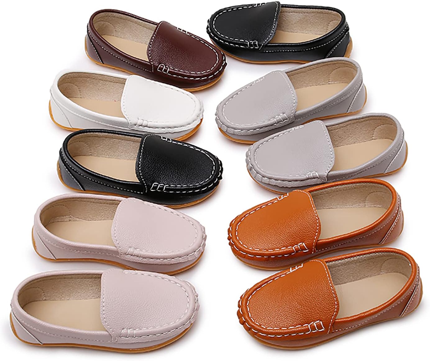 SOFMUO Boys Girls Leather Loafers Slip-On Oxford Flats Boat Dress Schooling Daily Walking Shoes(Toddler/Little Kids) - Image 3