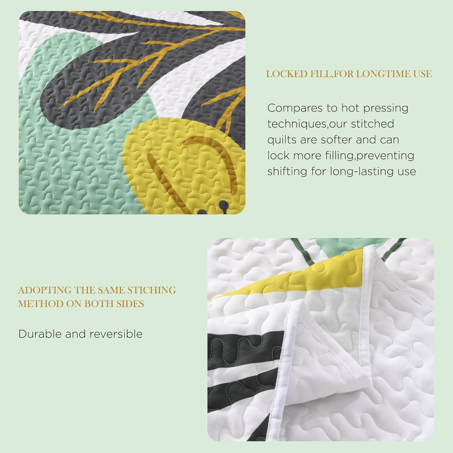 Andency Floral Boho Queen Quilt Bedding Set Green, 3 Pieces Farmhouse Flower Botanical Summer Bedspreads with 2 Shams, Soft Reversible Lightweight Microfiber Coverlet Set for All Season, 90"x96" - Image 8