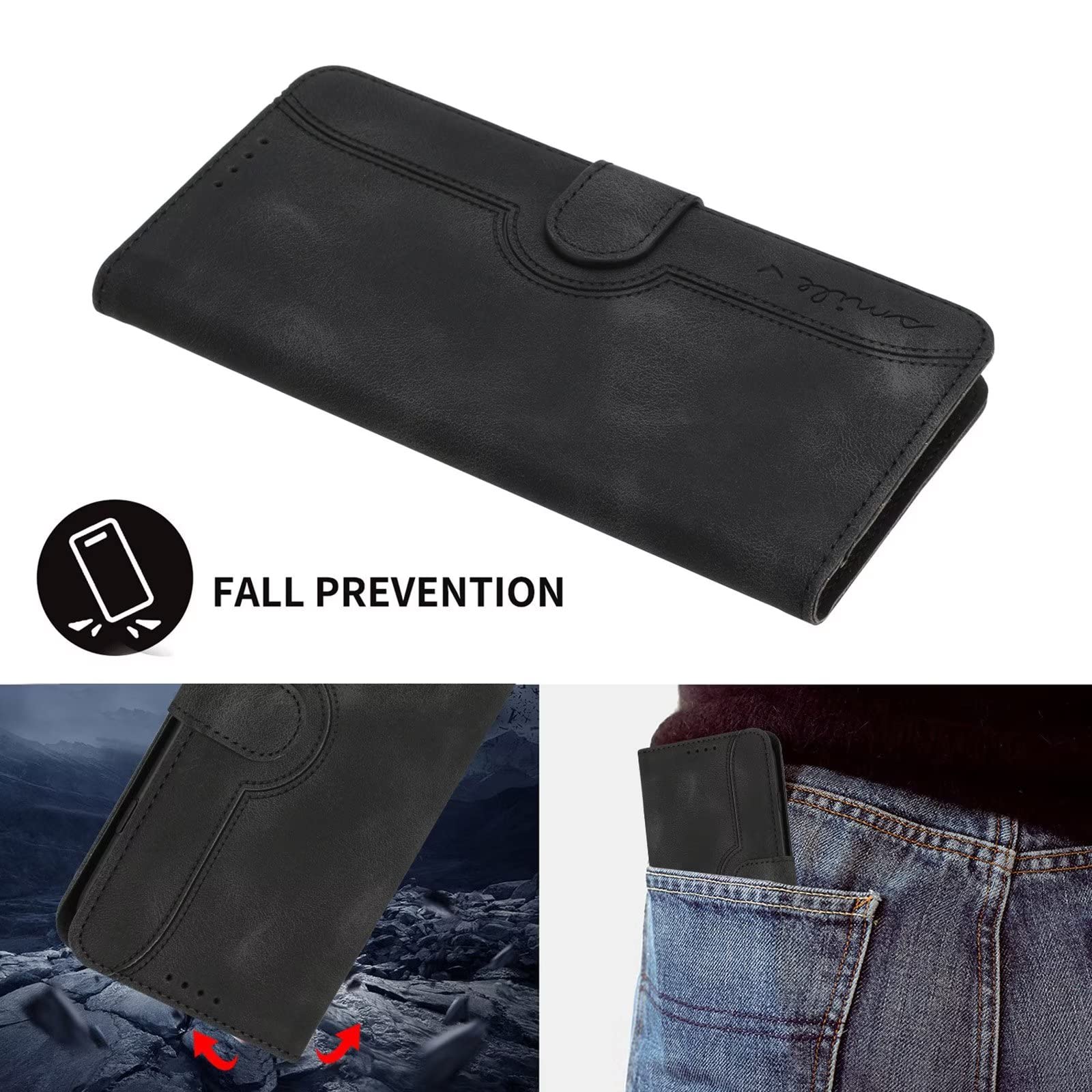 Custodia Portafoglio Con Flip Per OnePlus Nord 2 5G – Pelle Sintetica Nera Con Supporto Stand E Slot Per Carte, Chiusura Magnetica - 2